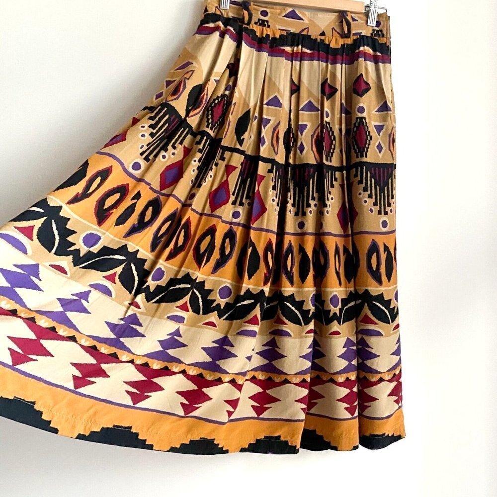 Vintage Garry Weber Boho Southwestern Print Pleated Midi Skirt 40/M